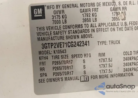 2012 GMC Sierra 1500 Sle z USA, uszkodzony, nr VIN 3GTP2VE71CG242341